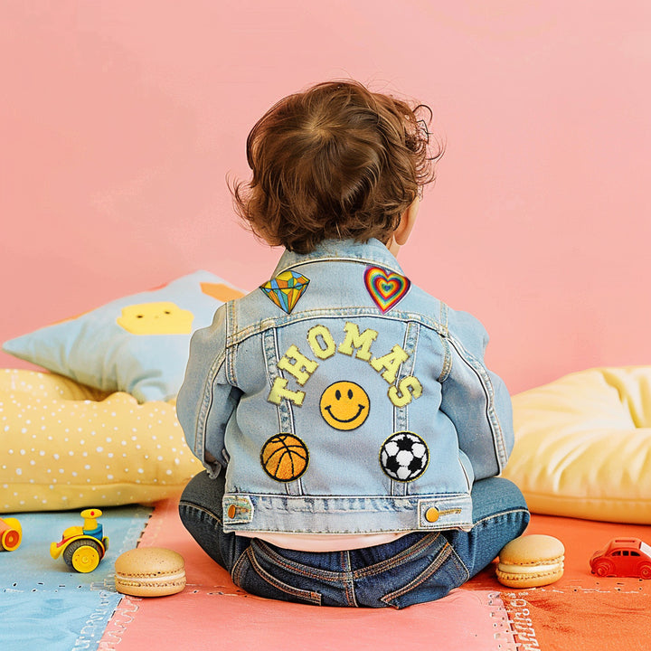 Little Boy Denim Jacket With Their Name and cute patch