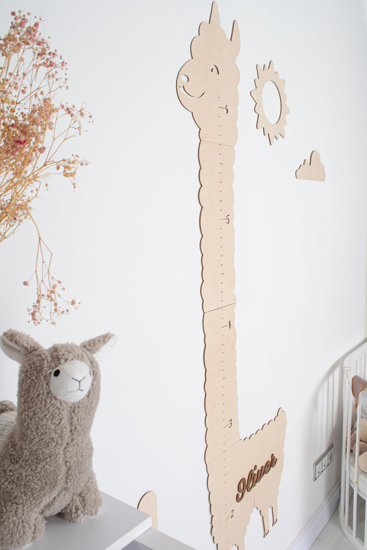 Personalized Wooden Baby Growth Height Chart - Alpaca