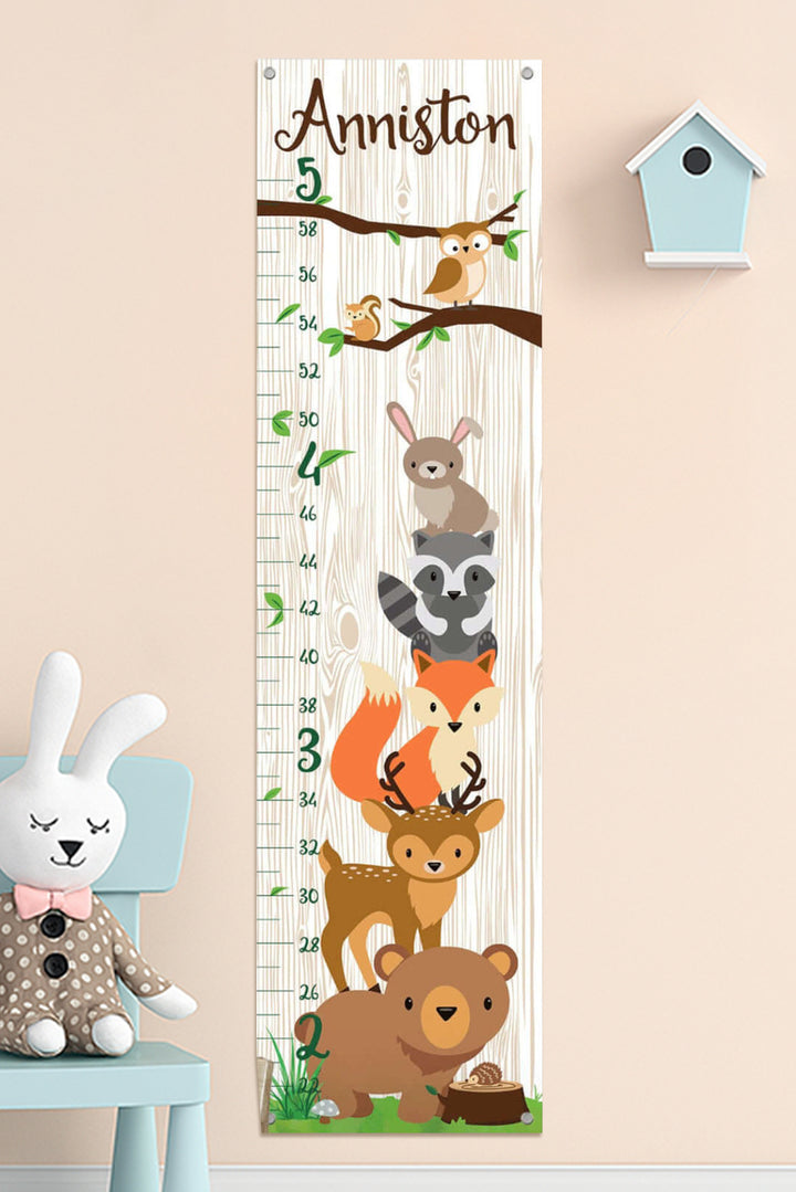 Personalized Forest Animals Hanging Canvas Height Ruler