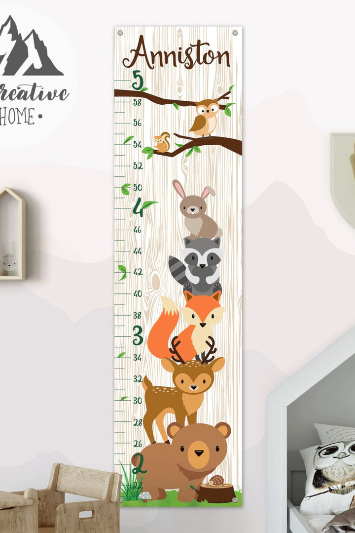 Personalized Cute Animals Hanging Canvas Growth Chart (2)