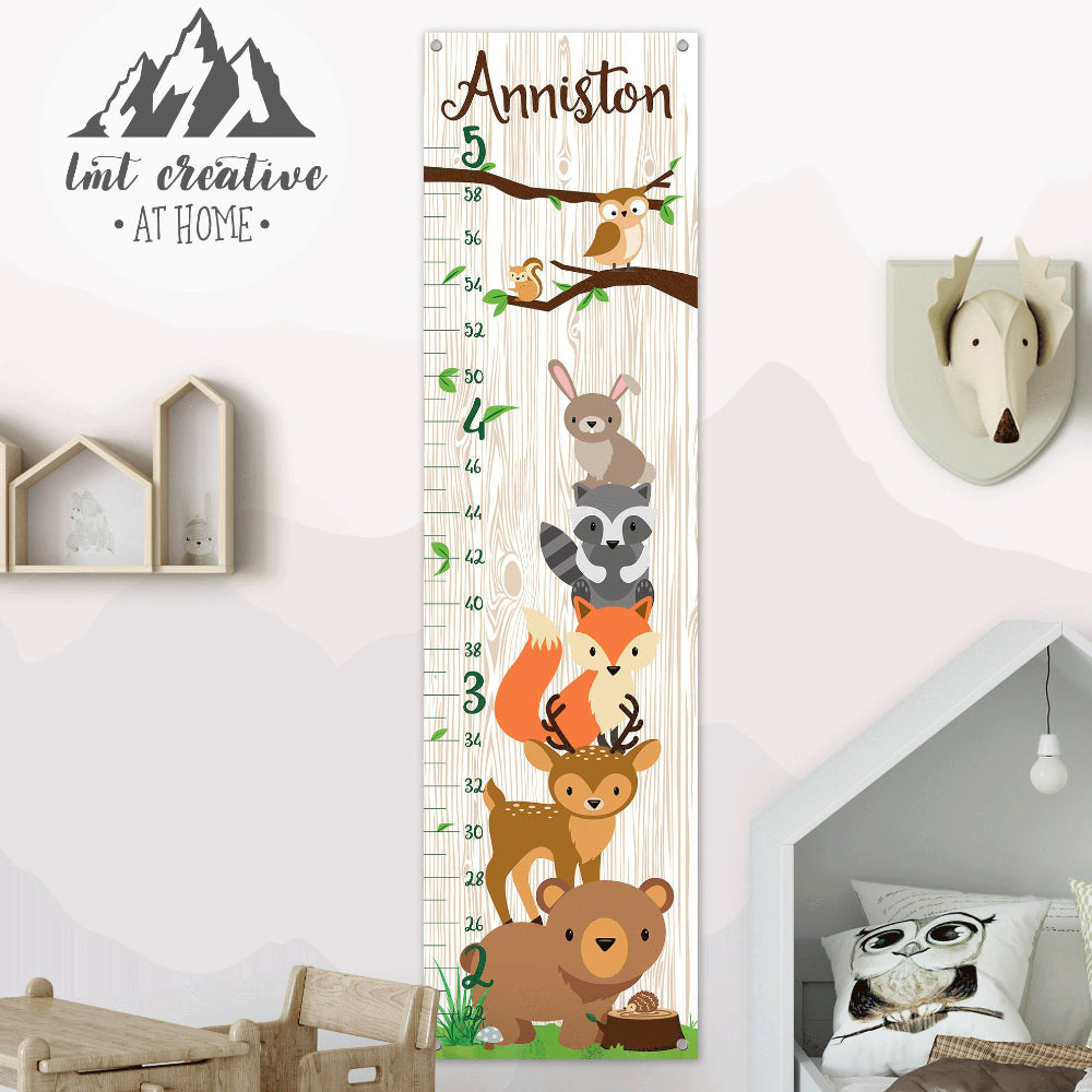 Personalized Cute Animals Hanging Canvas Growth Chart (2)