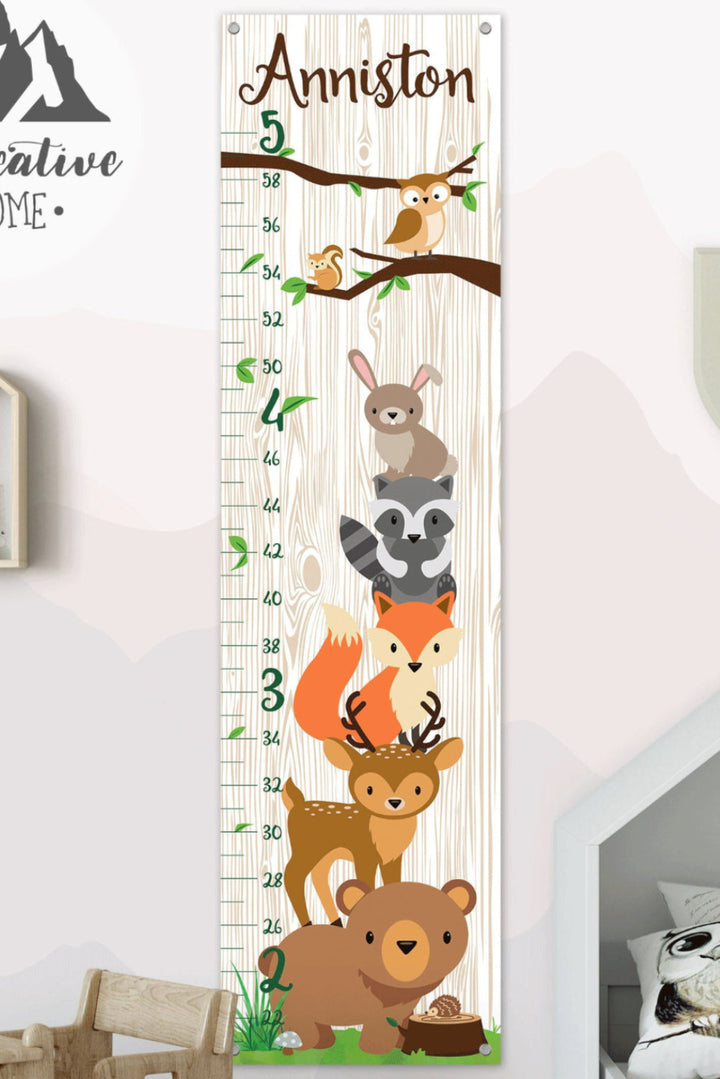 Personalized Forest Animals Hanging Canvas Height Ruler