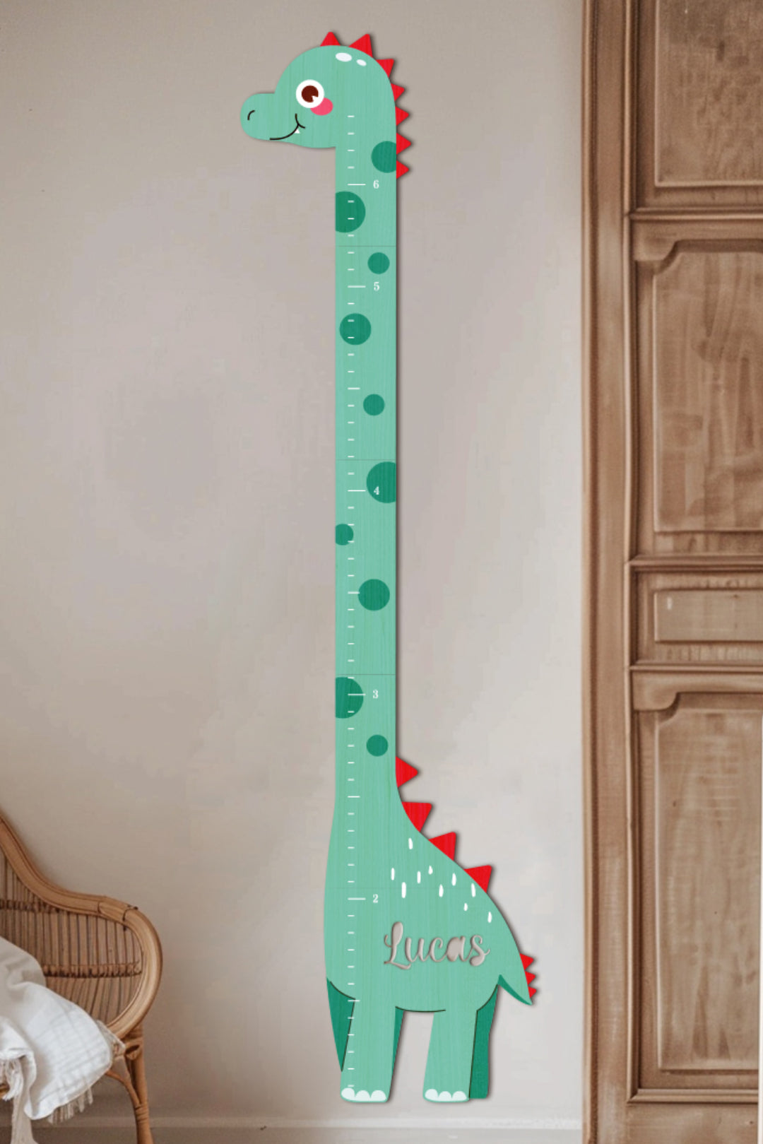 Personalized Wooden Dinosaur Growth Chart Height Ruler for Kids Woodemon
