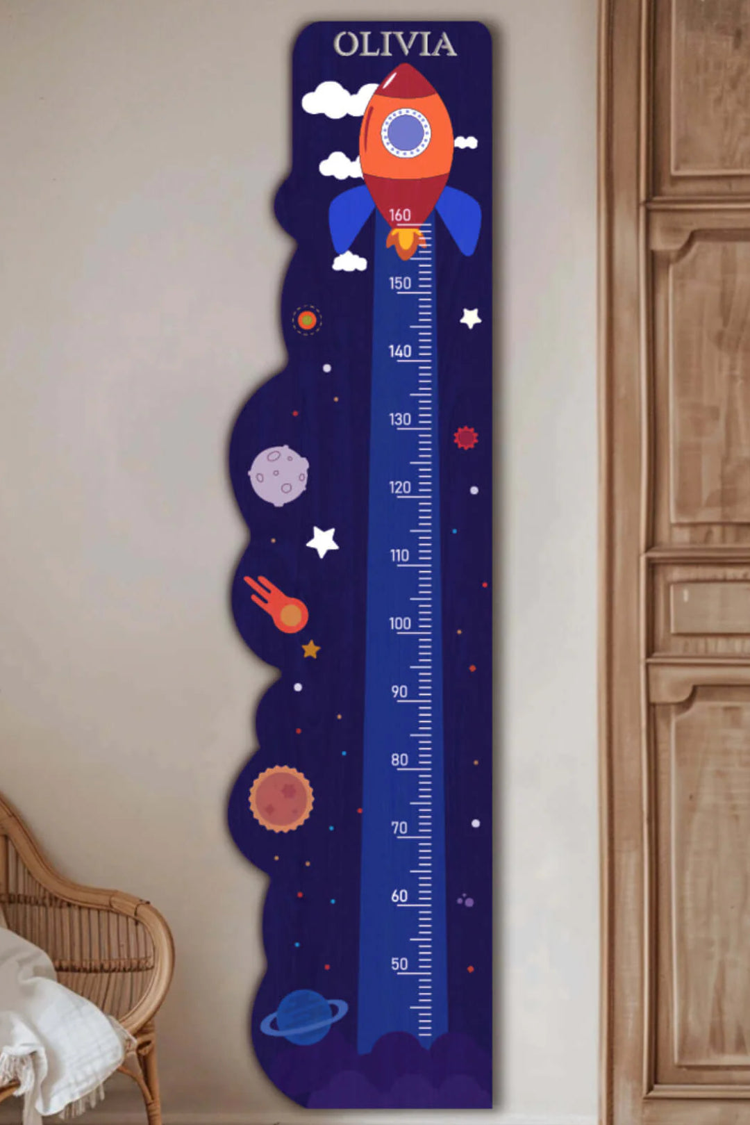 Personalized Wooden Rocket Ship Growth Chart Height Ruler