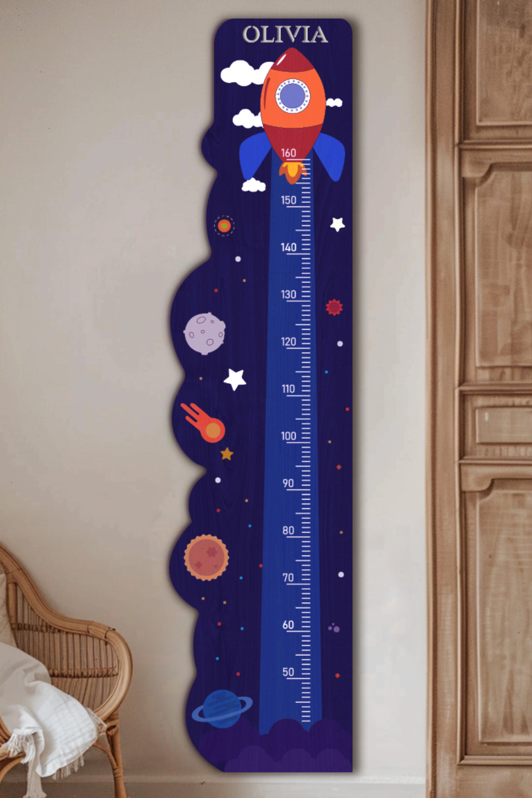 Personalized Wooden Rocket Ship Growth Chart Height Ruler