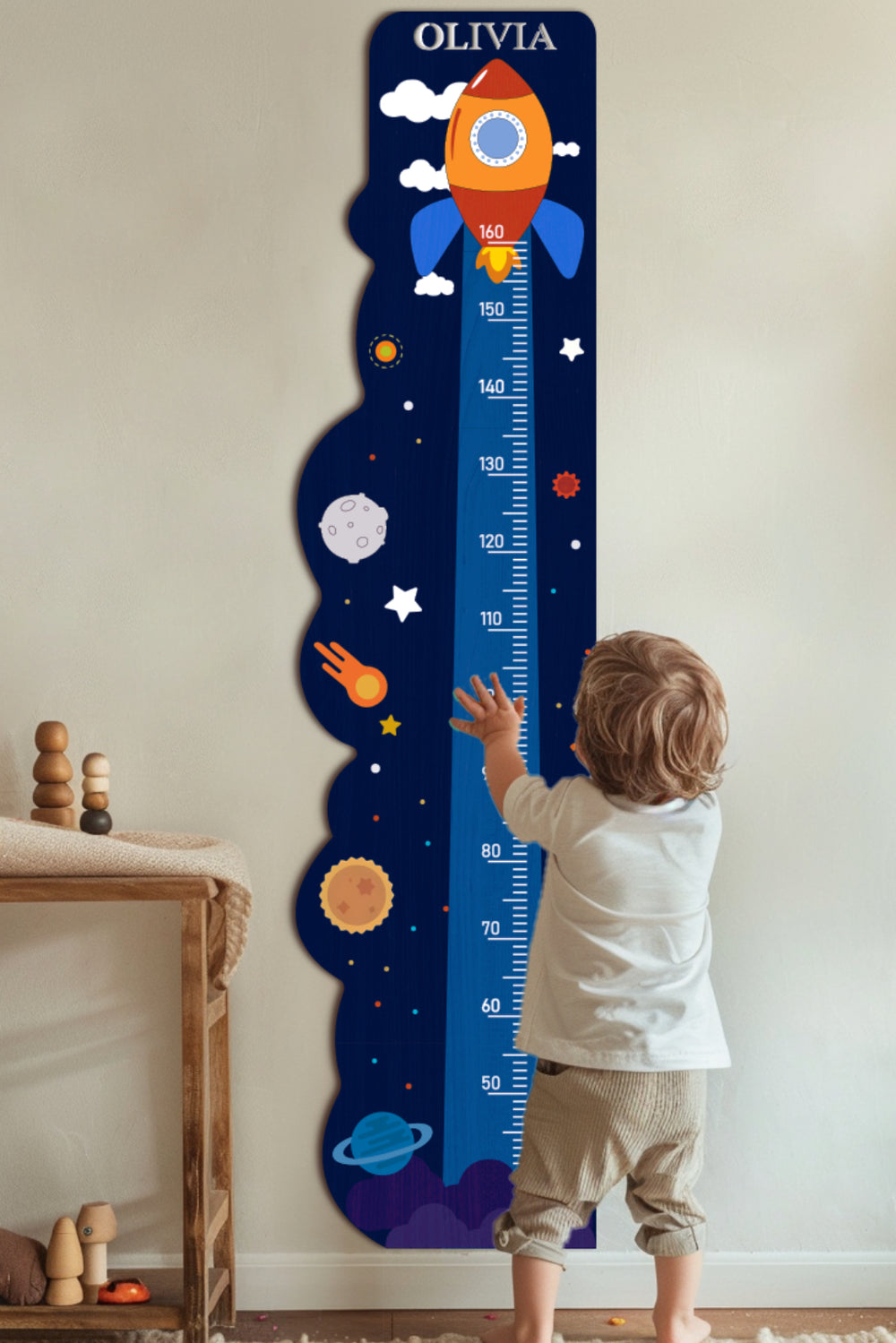 Personalized Wooden Rocket Ship Growth Chart Height Ruler