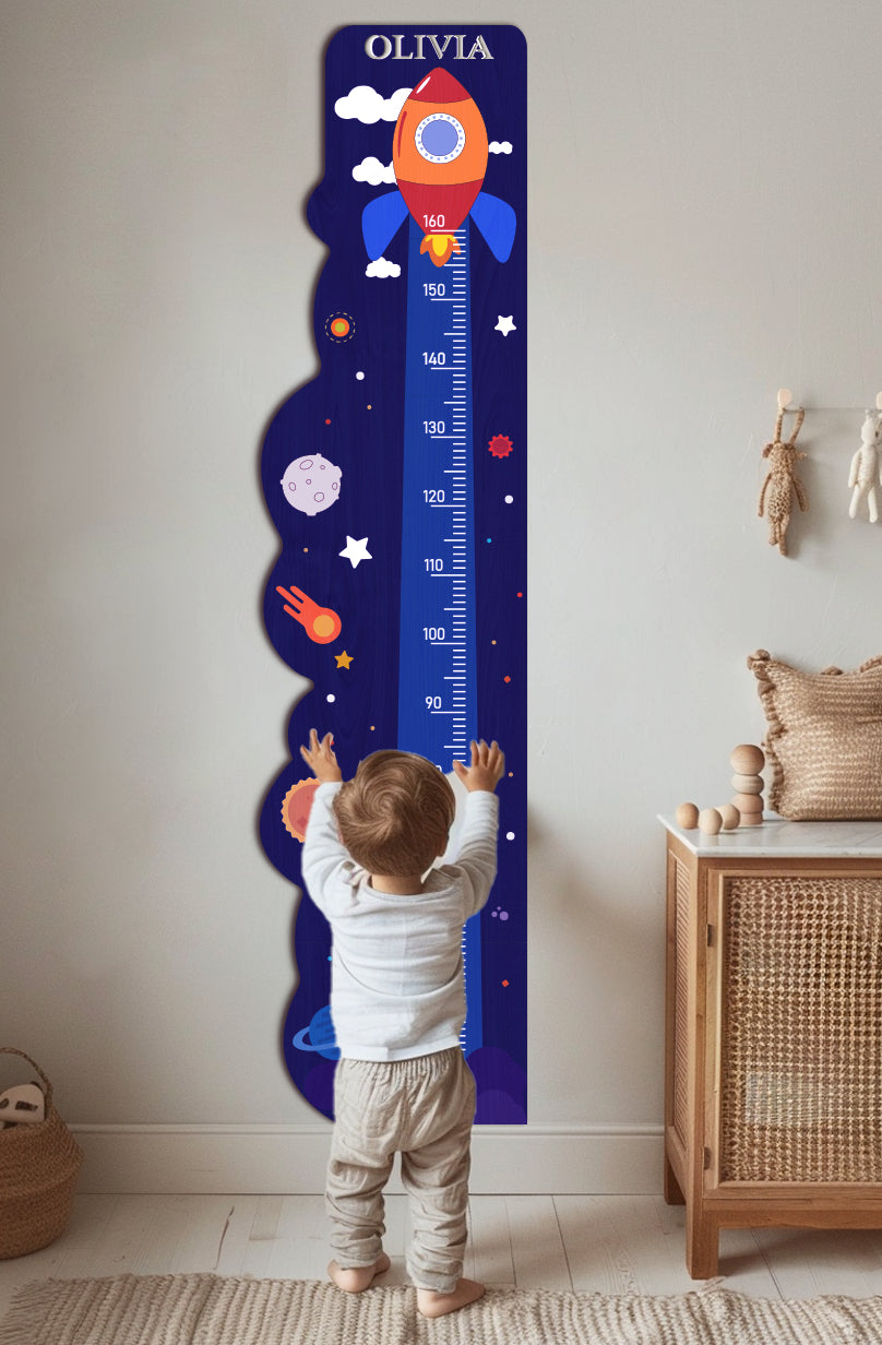 Personalized Wooden Rocket Ship Growth Chart Height Ruler