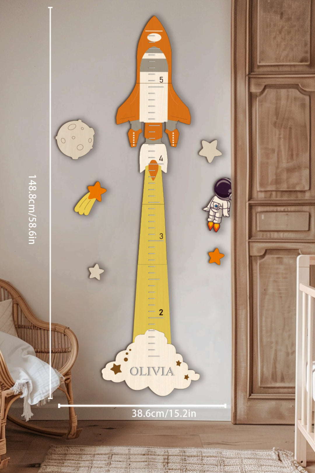 Personalized Wooden Space Theme Growth Chart