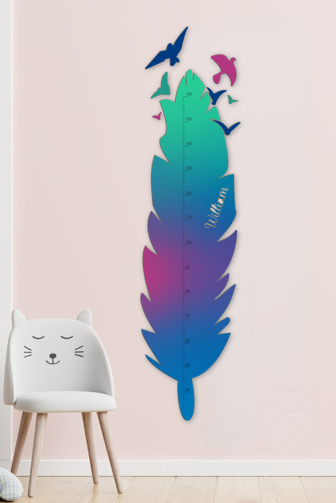 Personalized Wooden Feather Growth Chart Height Ruler