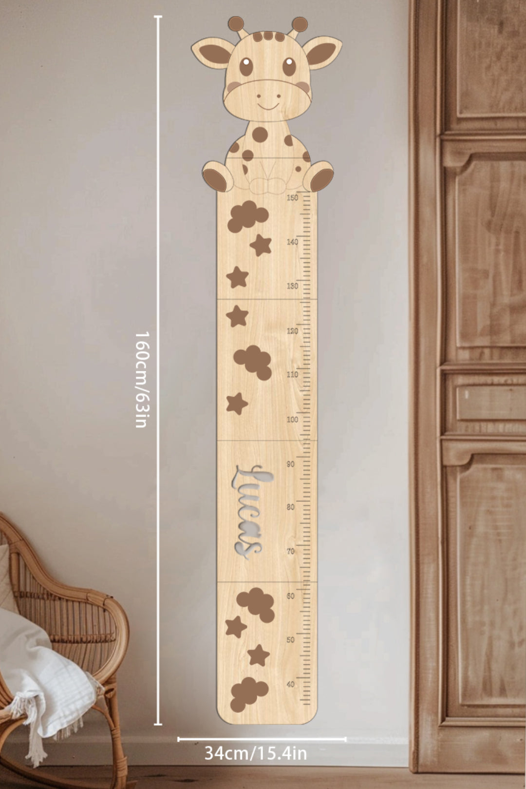 Personalized Wooden Cute Giraffe Growth Chart