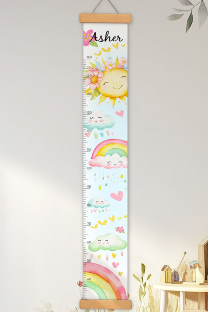 Personalized Sunshine and Rainbow Hanging Canvas Height Ruler