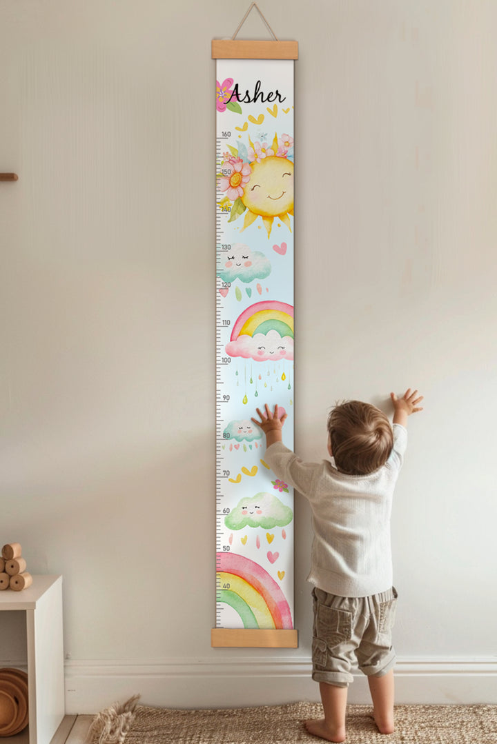 Personalized Sunshine and Rainbow Hanging Canvas Height Ruler