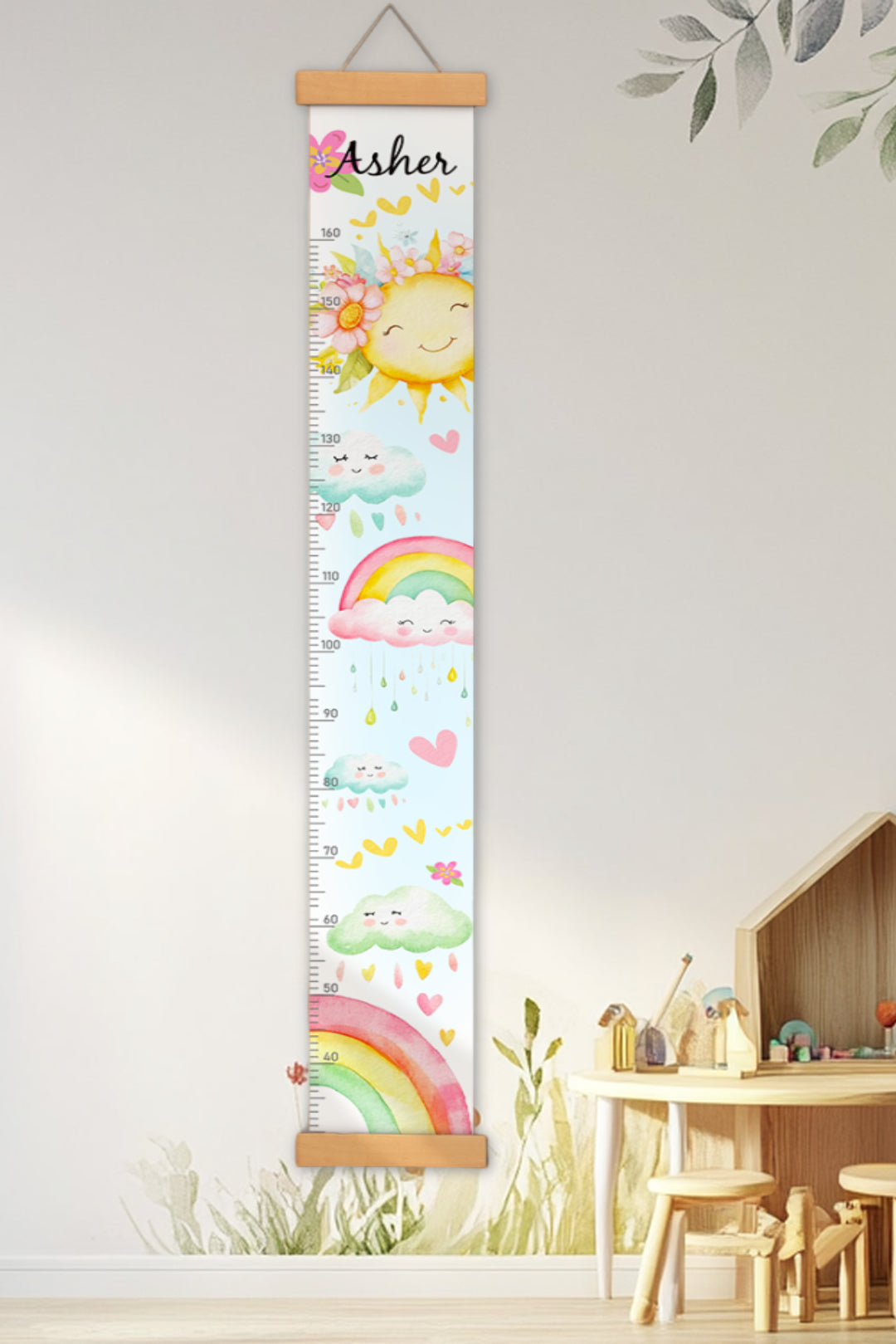 Personalized Sunshine and Rainbow Hanging Canvas Height Ruler