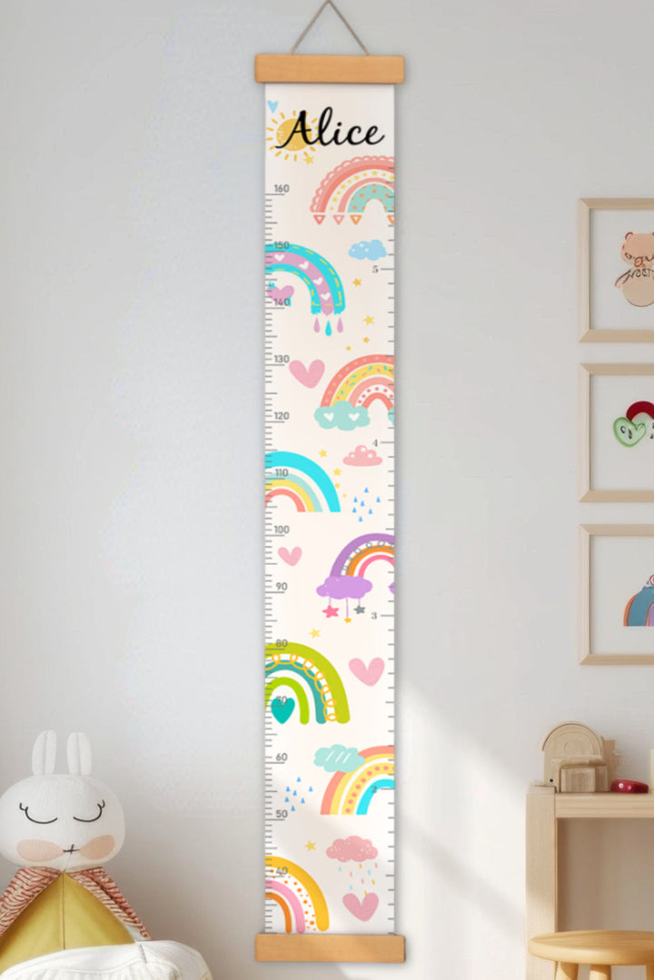 Personalized Sunshine and Rainbow Hanging Canvas Height Ruler