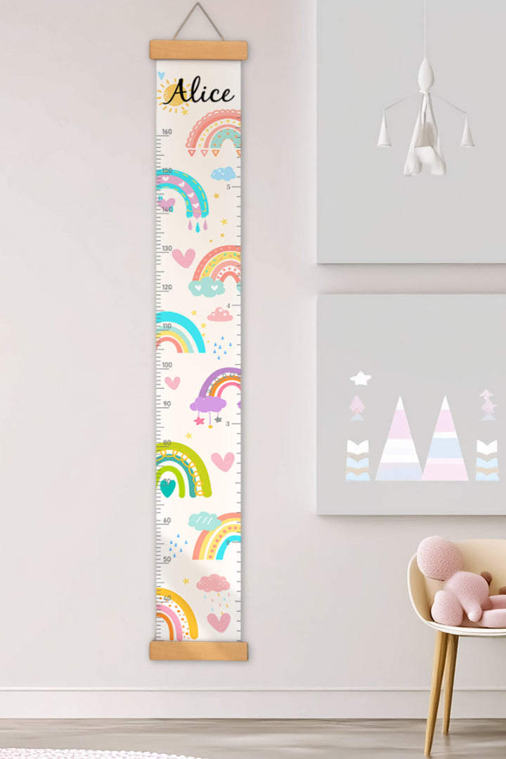 Personalized Sunshine and Rainbow Hanging Canvas Height Ruler