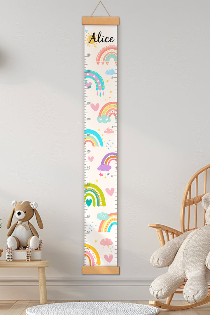 Personalized Sunshine and Rainbow Hanging Canvas Height Ruler