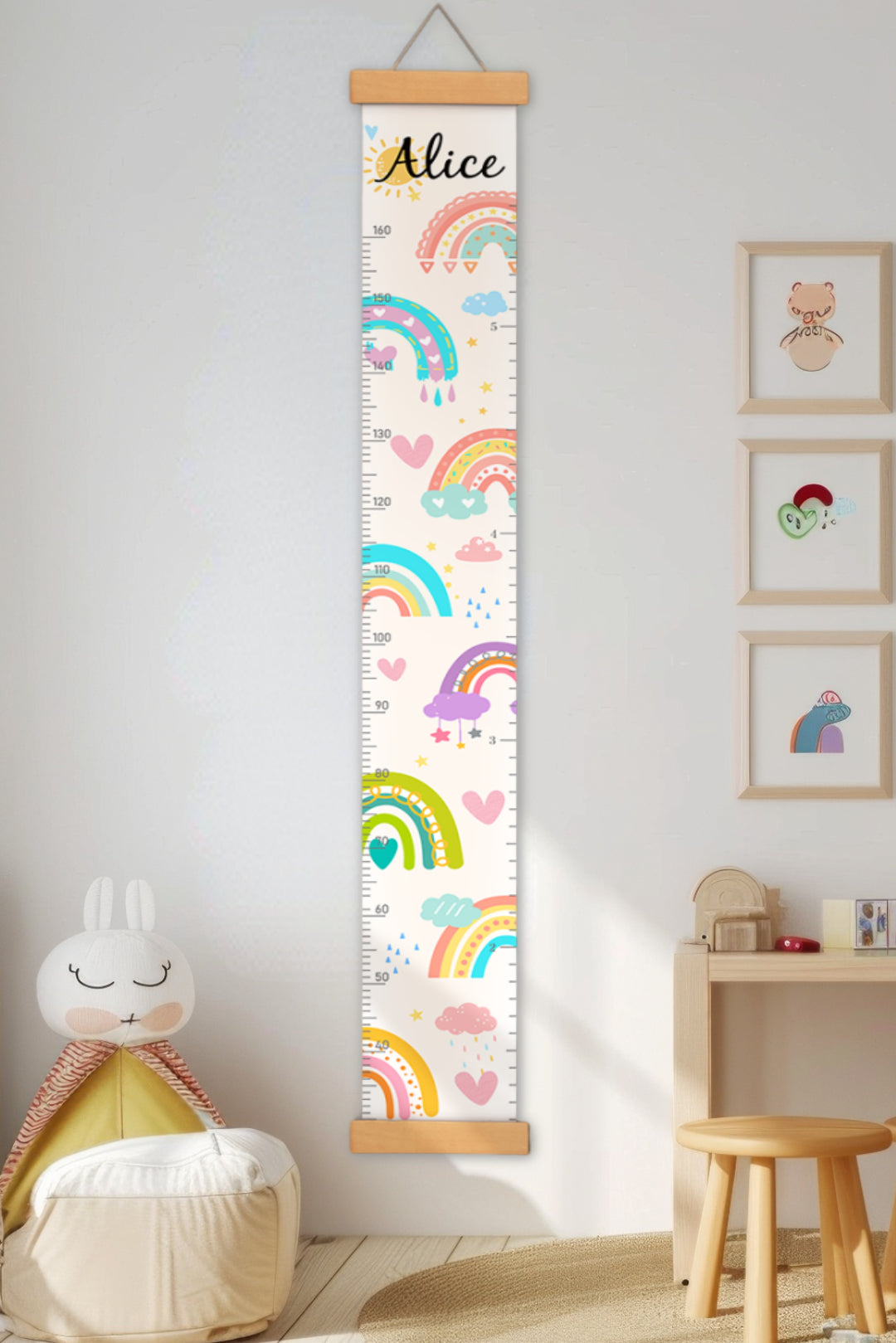 Personalized Sunshine and Rainbow Hanging Canvas Height Ruler