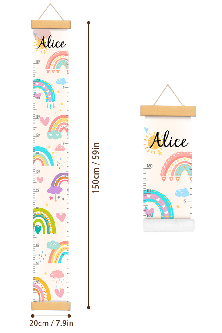 Personalized Sunshine and Rainbow Hanging Canvas Height Ruler