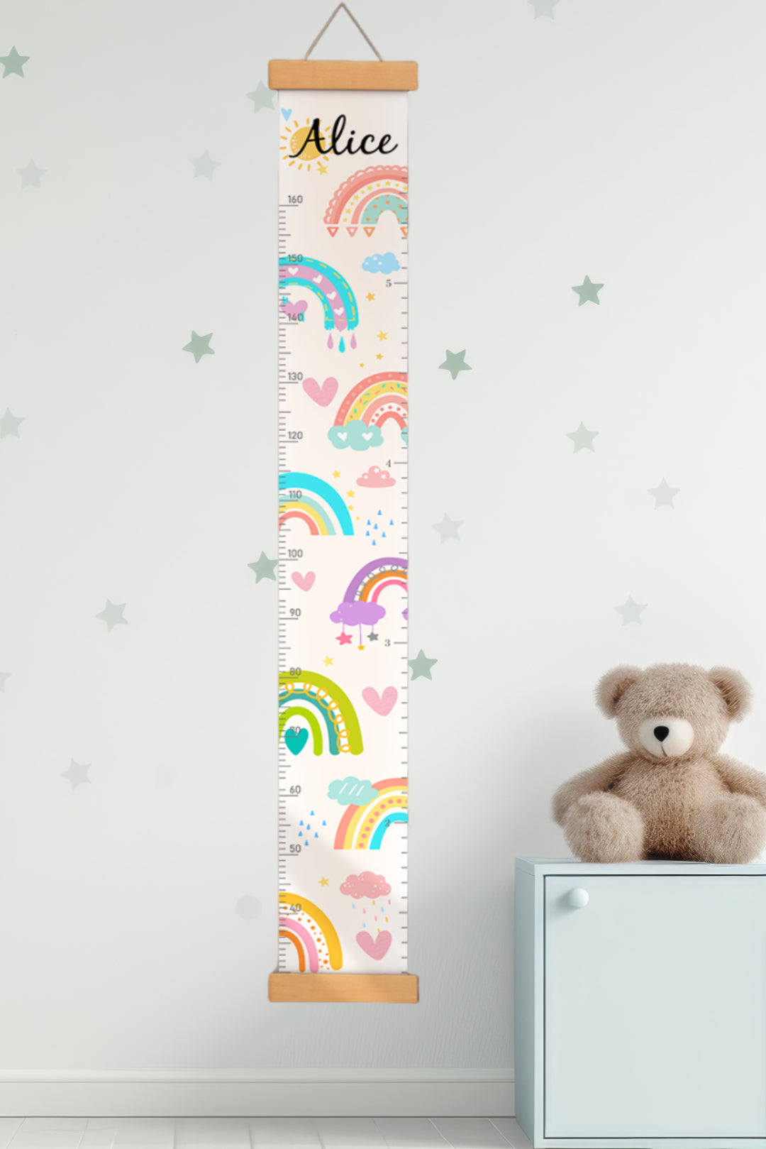 Personalized Sunshine and Rainbow Hanging Canvas Height Ruler