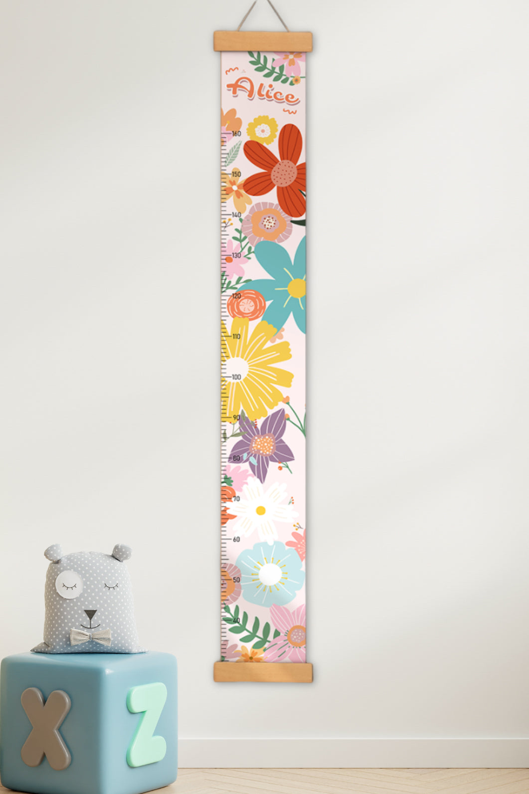 Personalized Flowers Hanging Canvas Height Ruler