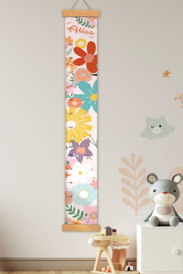 Personalized Flowers Hanging Canvas Height Ruler