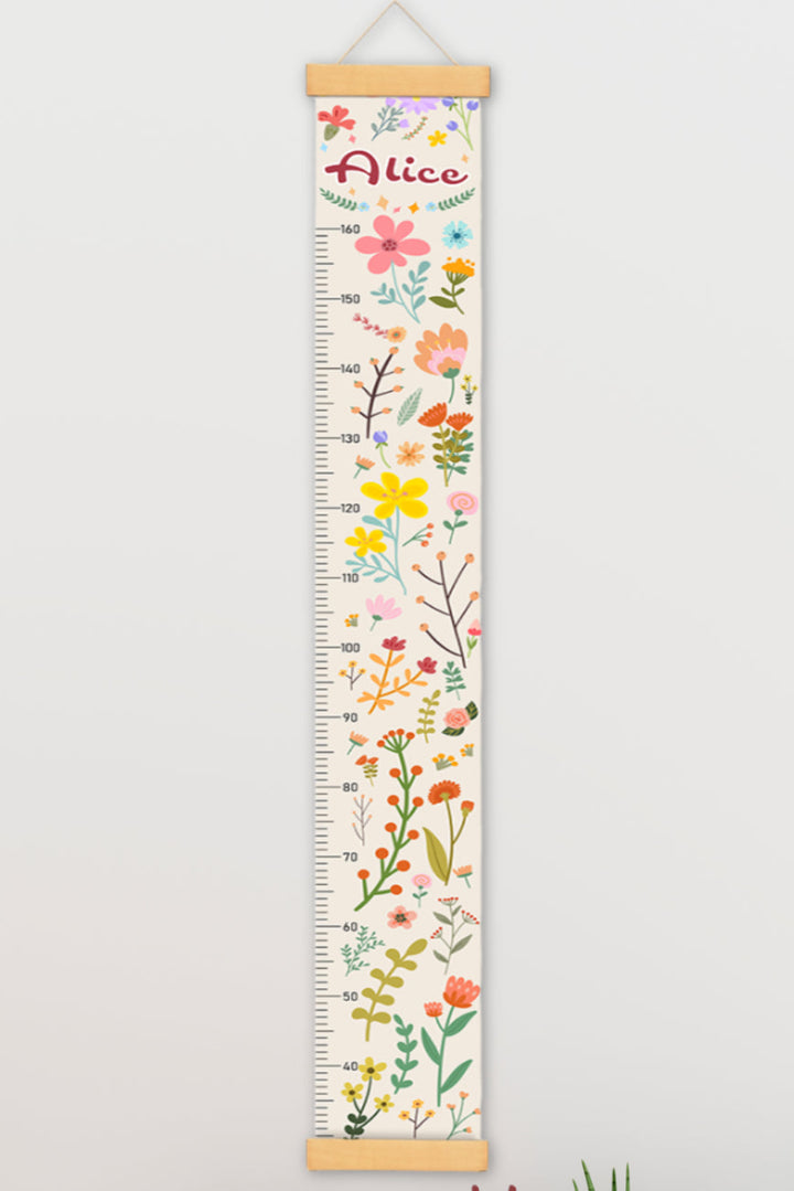 Personalized Blooming Flowers Hanging Canvas Height Ruler