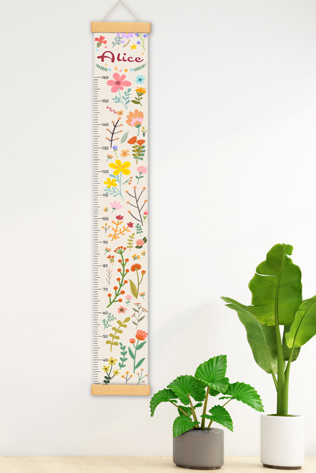 Personalized Blooming Flowers Hanging Canvas Height Ruler