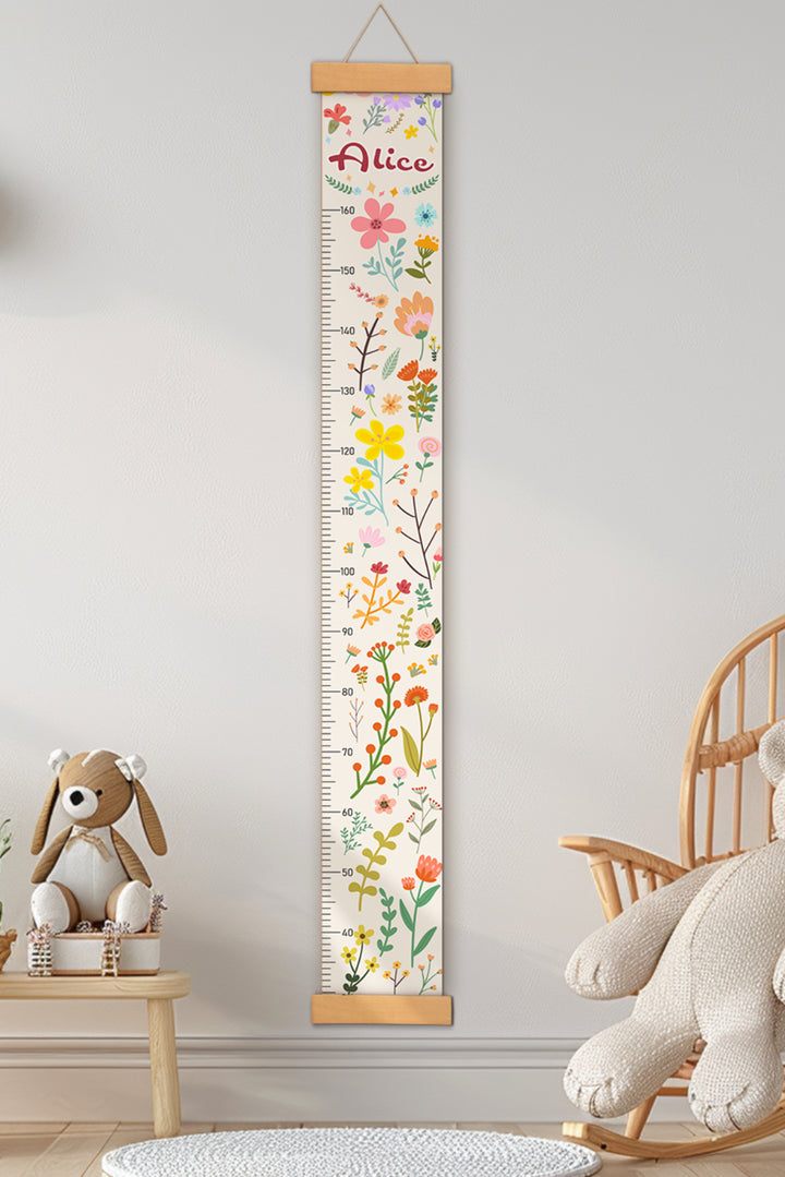 Personalized Blooming Flowers Hanging Canvas Height Ruler