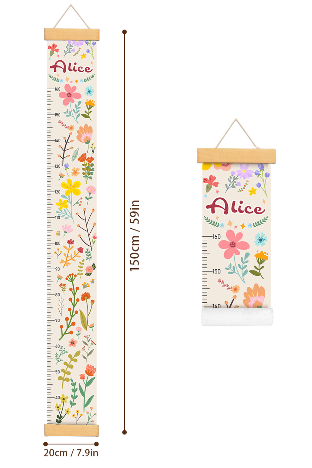 Personalized Blooming Flowers Hanging Canvas Height Ruler