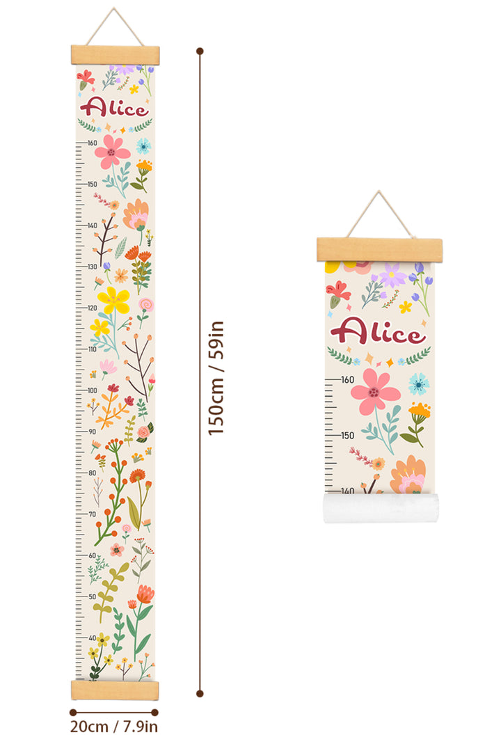 Personalized Blooming Flowers Hanging Canvas Height Ruler