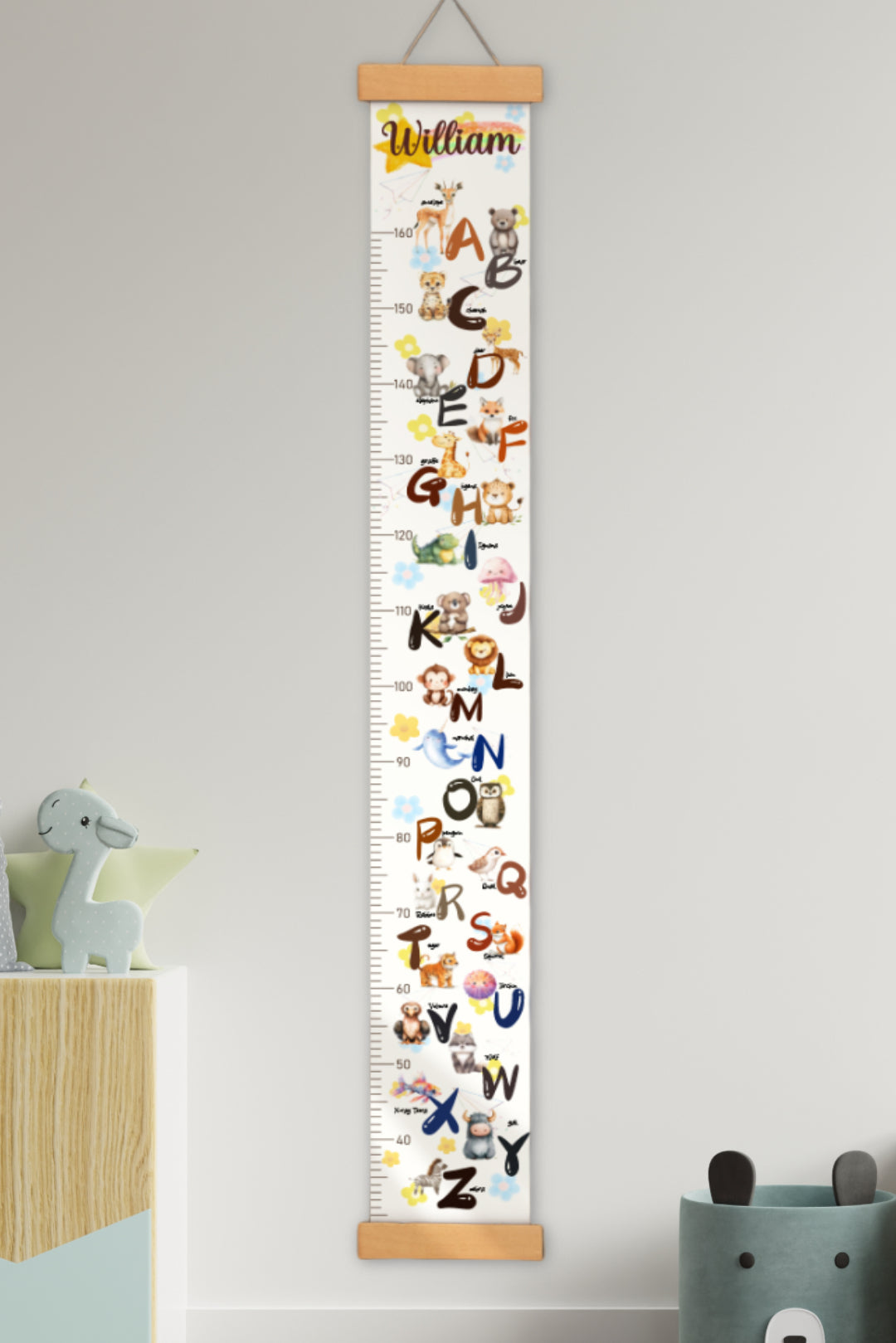 Personalized Animal Alphabet Hanging Canvas Height Ruler