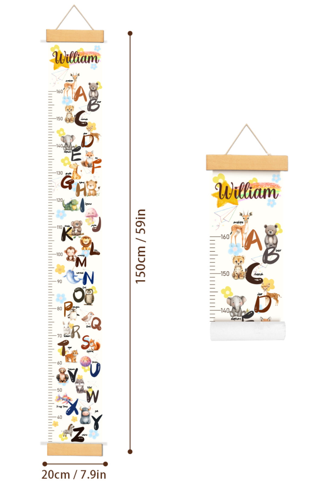 Personalized Animal Alphabet Hanging Canvas Height Ruler