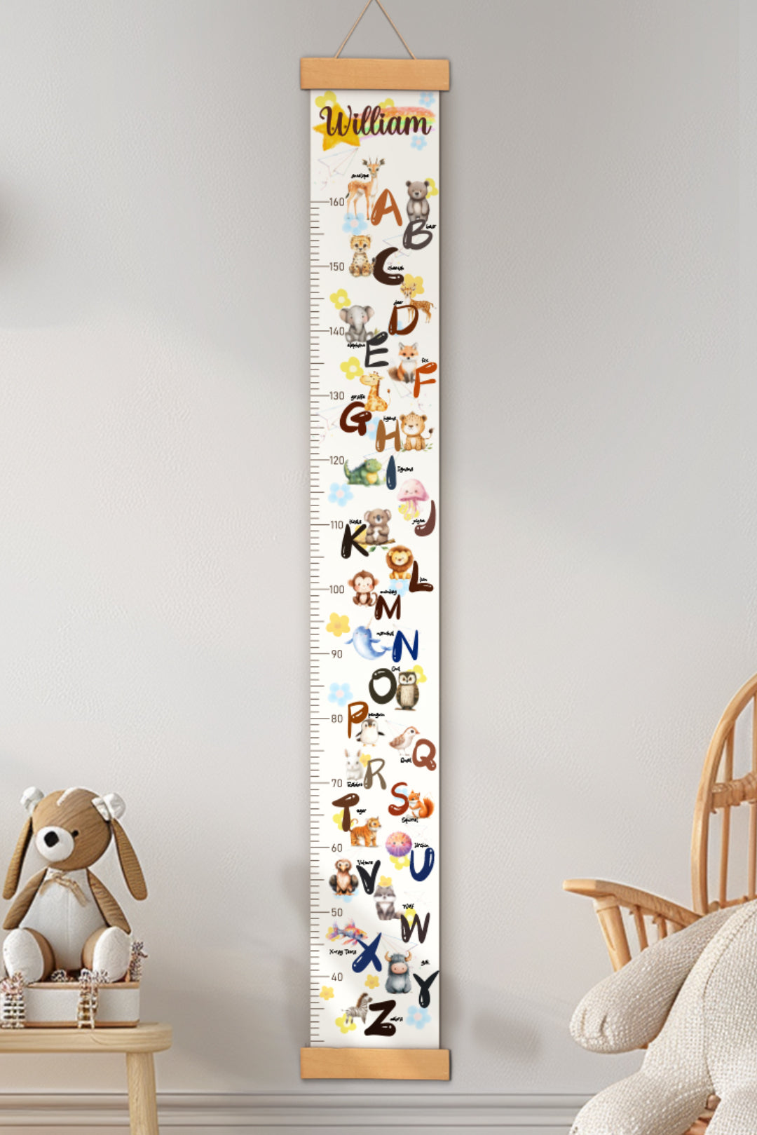 Personalized Animal Alphabet Hanging Canvas Height Ruler