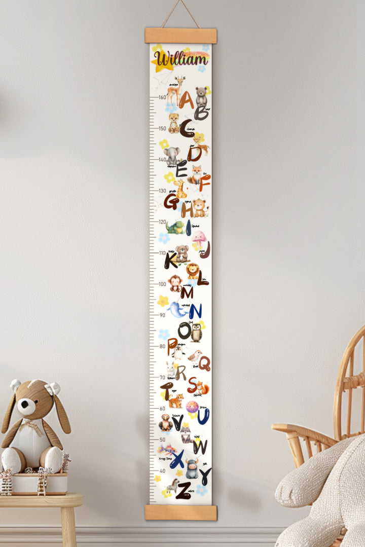 Personalized Animal Alphabet Hanging Canvas Height Ruler