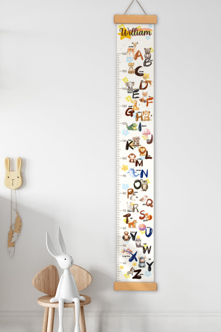 Personalized Animal Alphabet Hanging Canvas Height Ruler