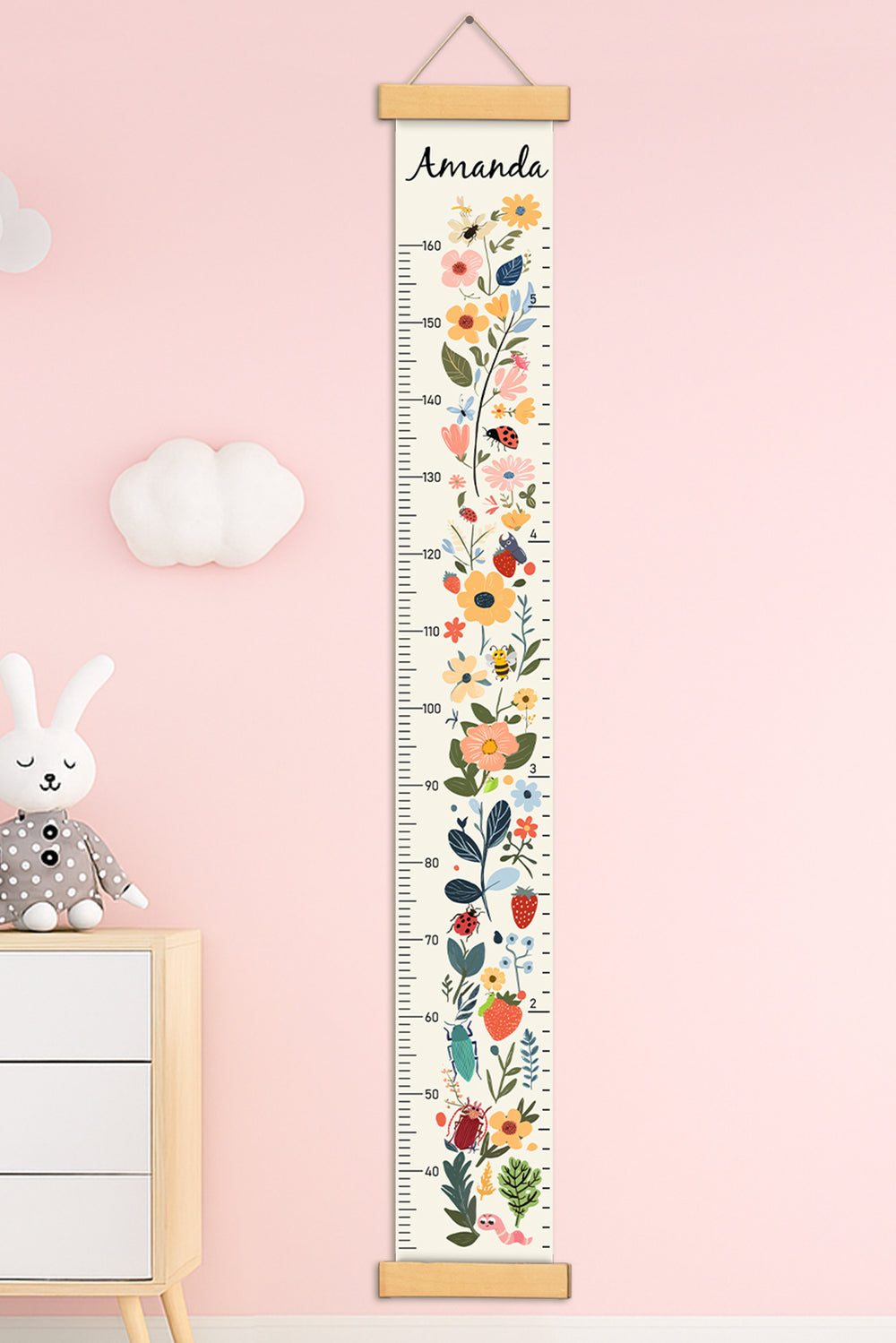 Personalized Floral Garden Hanging Canvas Height Ruler Woodemon