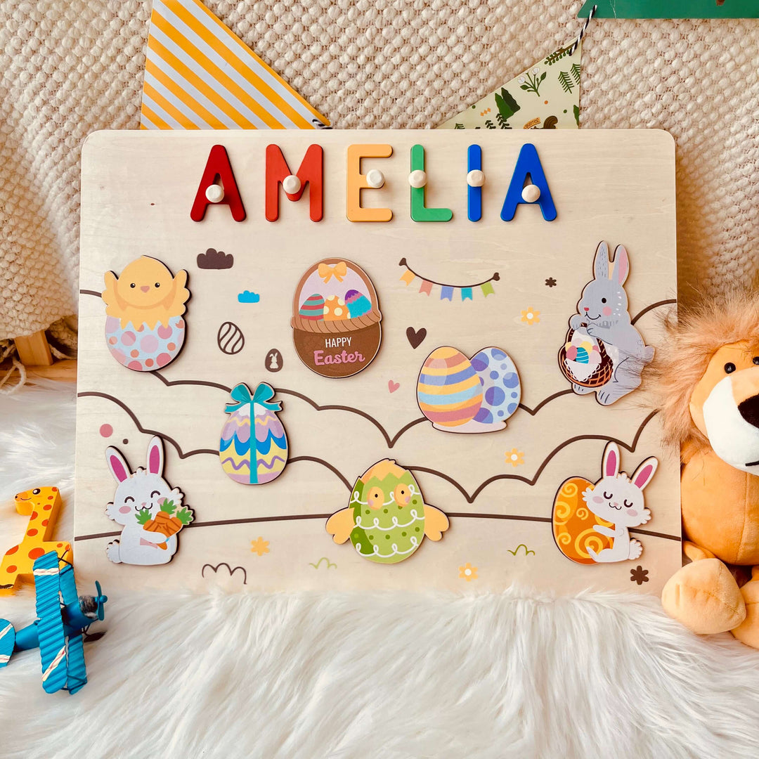 Personalized Wooden Name Puzzle - Easter Bunny & Egg Toy