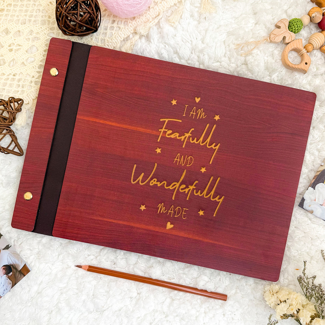 Wooden Baby Photo Album – Faith-Inspired Keepsake with Engraved Quote