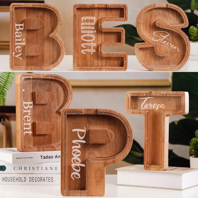 Wooden Letter Piggy Banks For Kids