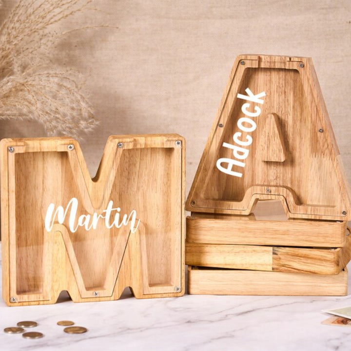 Personalized Kids Wooden Letter Piggy Bank