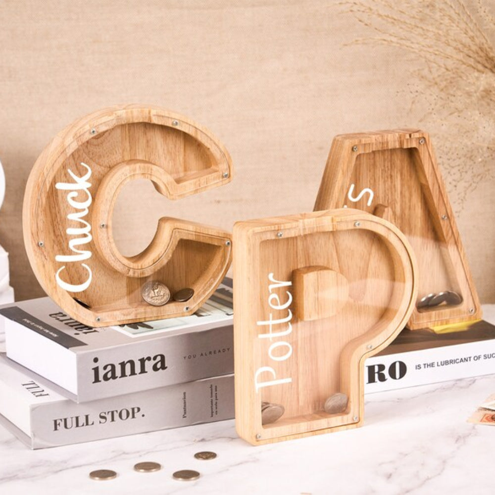 Personalized Kids Wooden Letter Piggy Bank