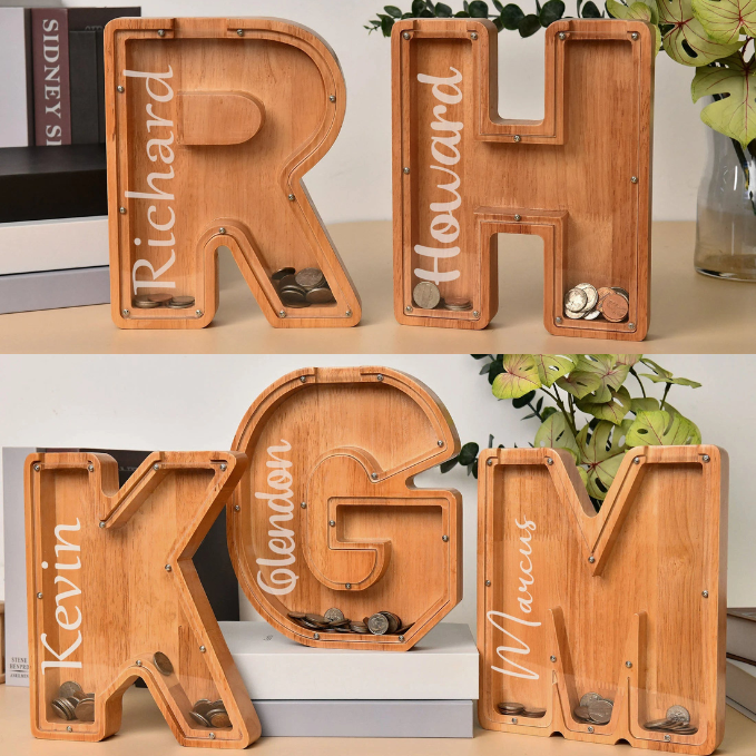 Custom Wooden Letter Piggy Bank For Boys or Girls