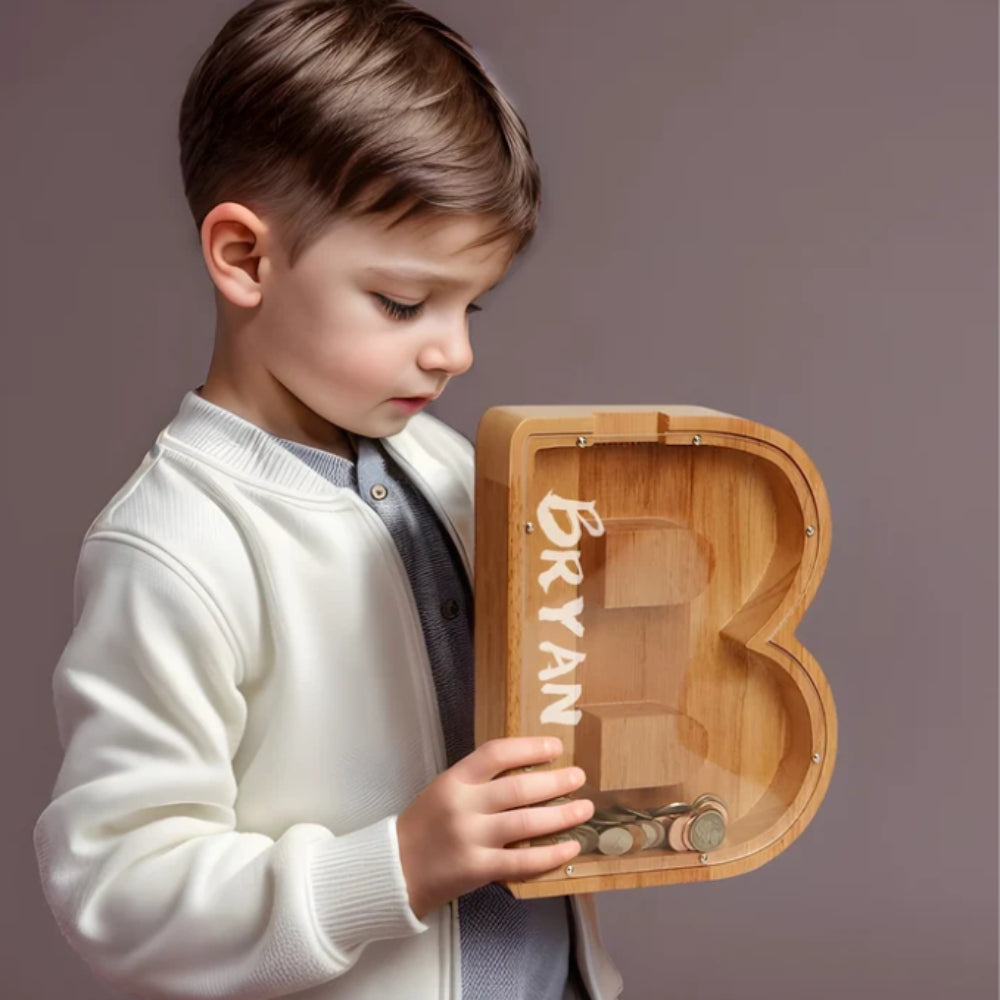 Wooden Letter Piggy Bank Money Box For Kids