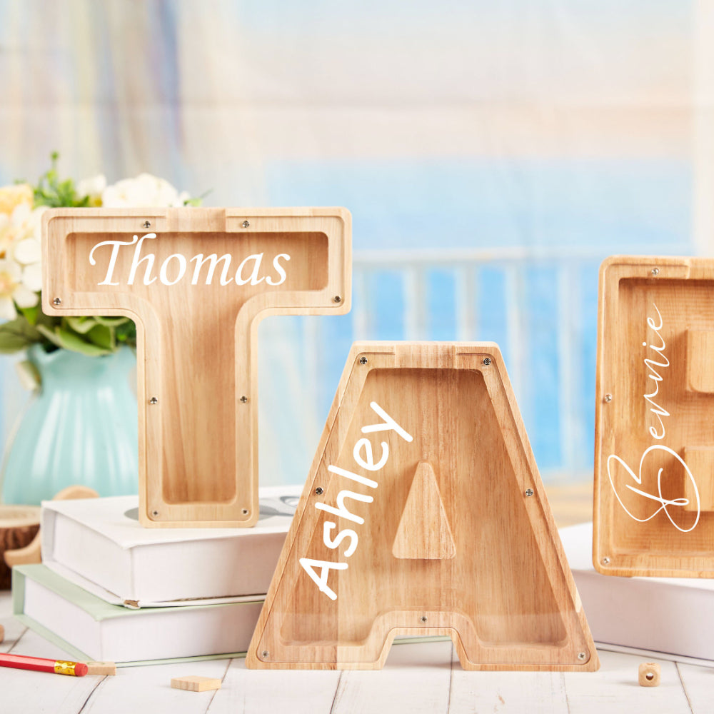 Personalized Wooden Letter Piggy Bank For Kids