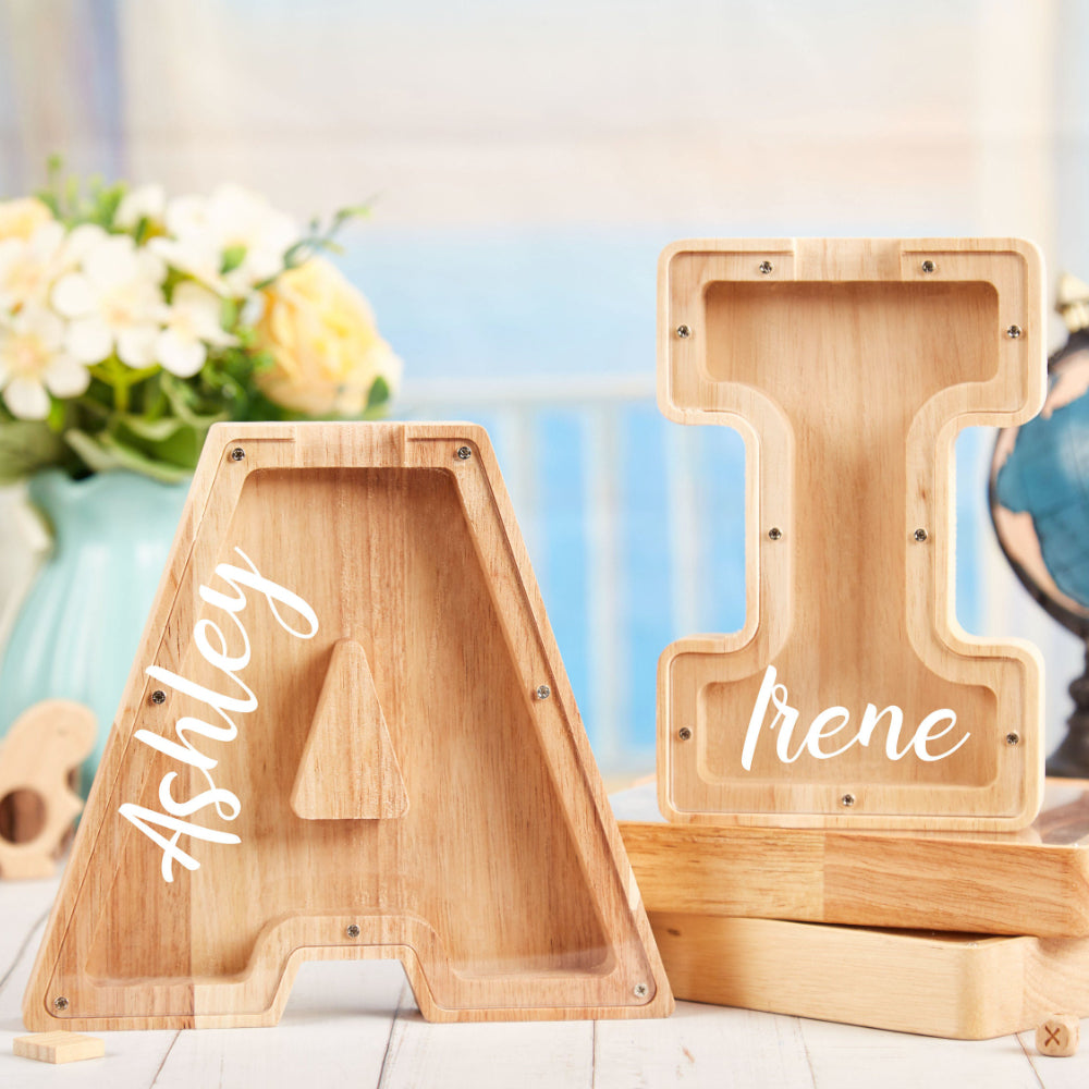 Personalized Wooden Letter Piggy Bank For Kids