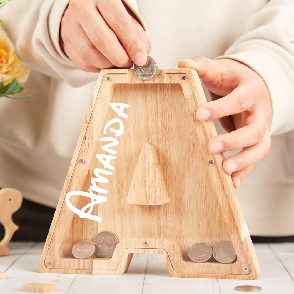 Personalized Wooden Letter Piggy Bank For Kids