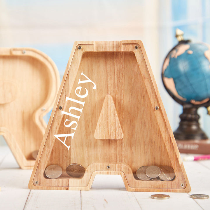 Personalized Wooden Letter Piggy Bank For Kids