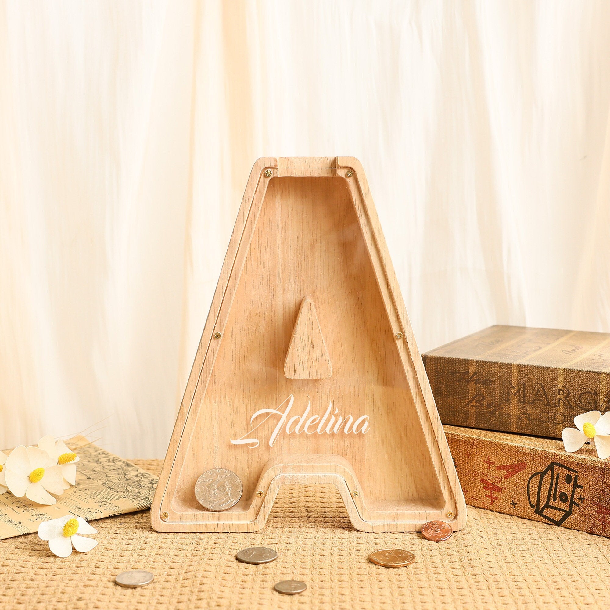 Custom Wooden Letter Coin Piggy Bank For Kids – Woodemon