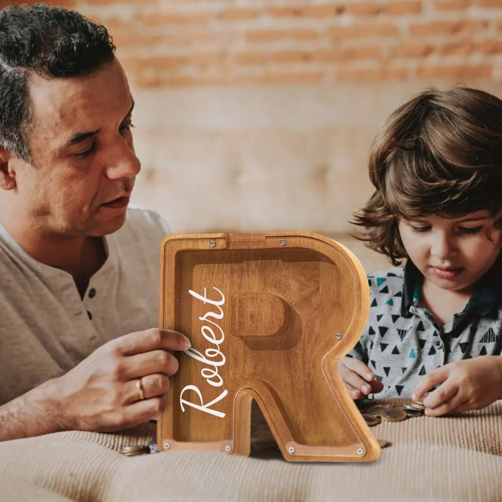 Custom Wooden Letter Piggy Bank for Kids