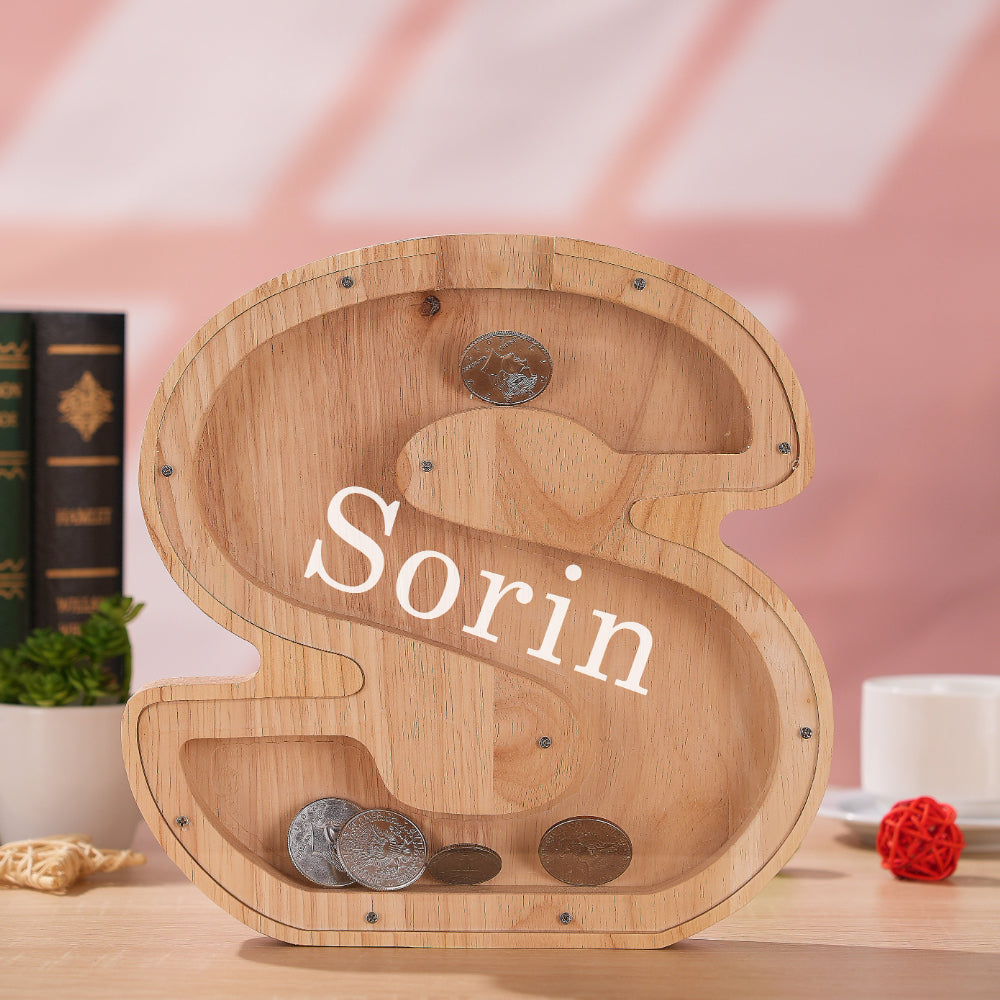 Personalized Wooden Letter Piggy Bank For Kids